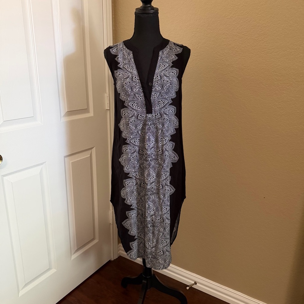 Cupio Black Midi Dress with White Paisley Front